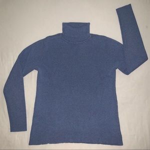 Turtleneck long sleeve blue maternity sweater.